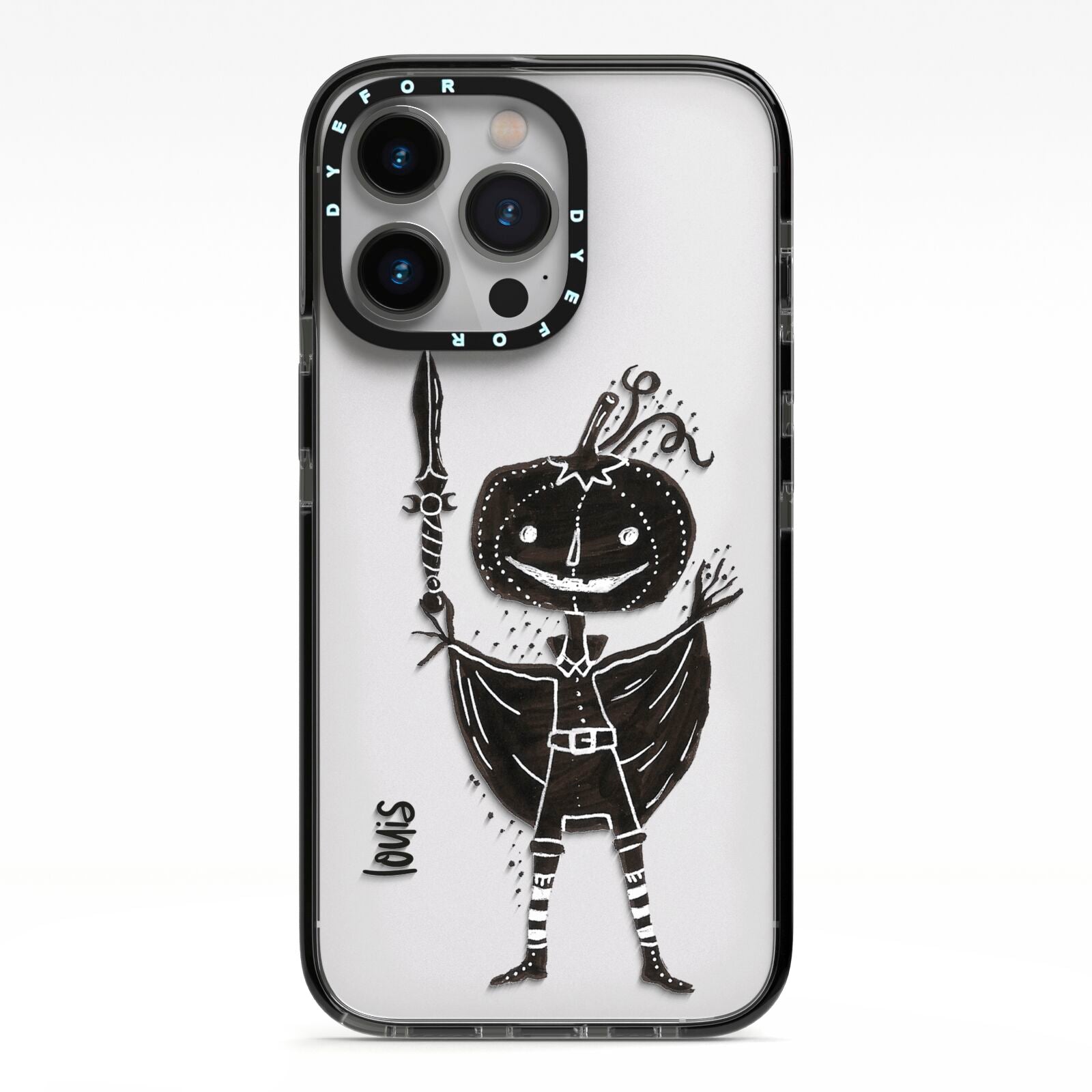 Pumpkin Head Personalised iPhone 13 Pro Black Impact Case on Silver phone