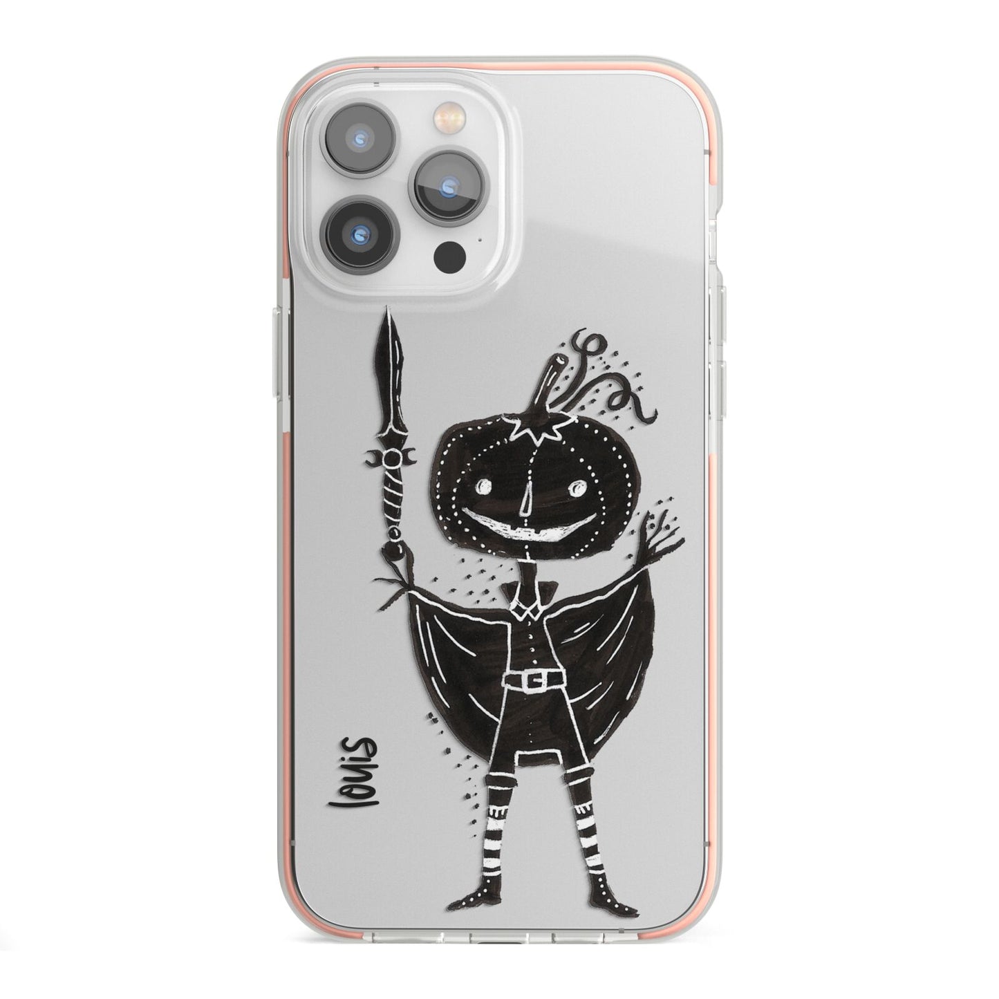 Pumpkin Head Personalised iPhone 13 Pro Max TPU Impact Case with Pink Edges