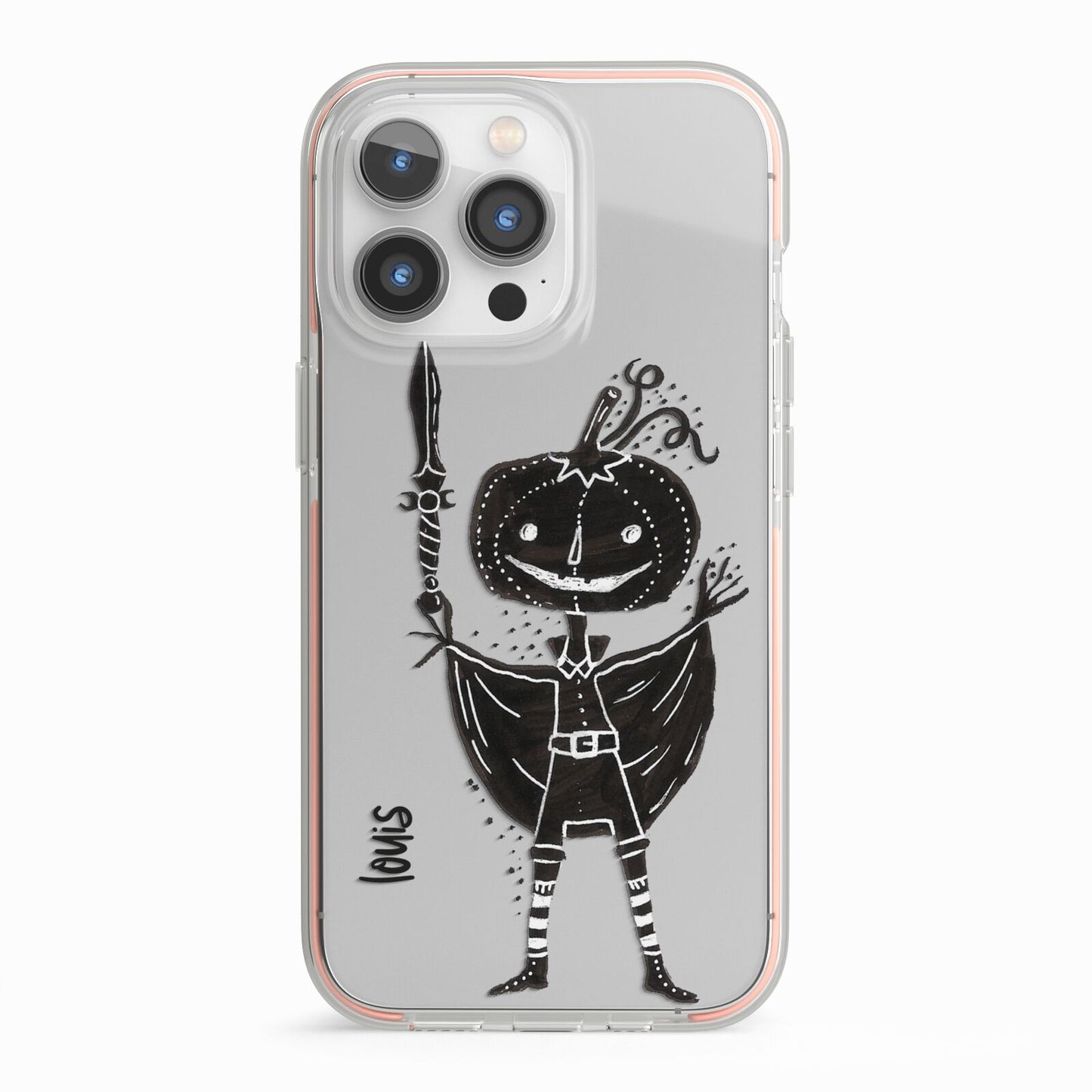Pumpkin Head Personalised iPhone 13 Pro TPU Impact Case with Pink Edges