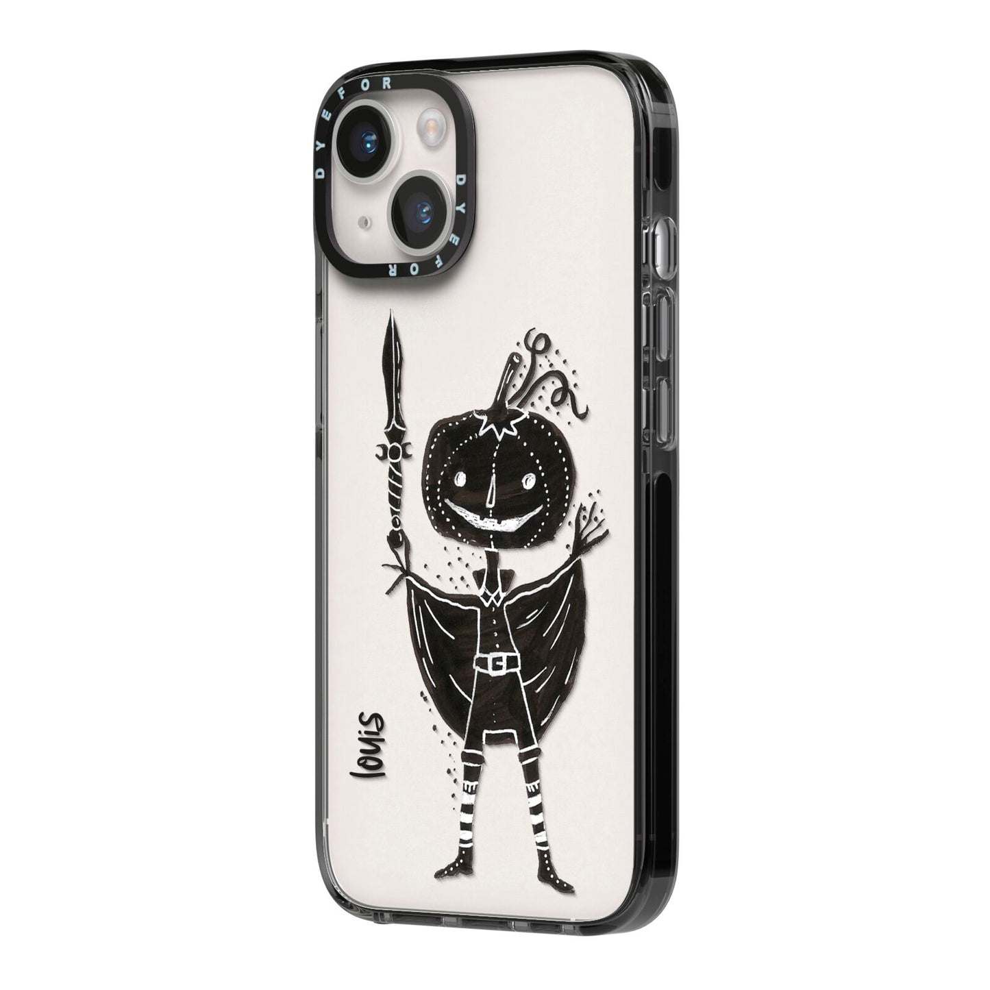 Pumpkin Head Personalised iPhone 14 Black Impact Case Side Angle on Silver phone