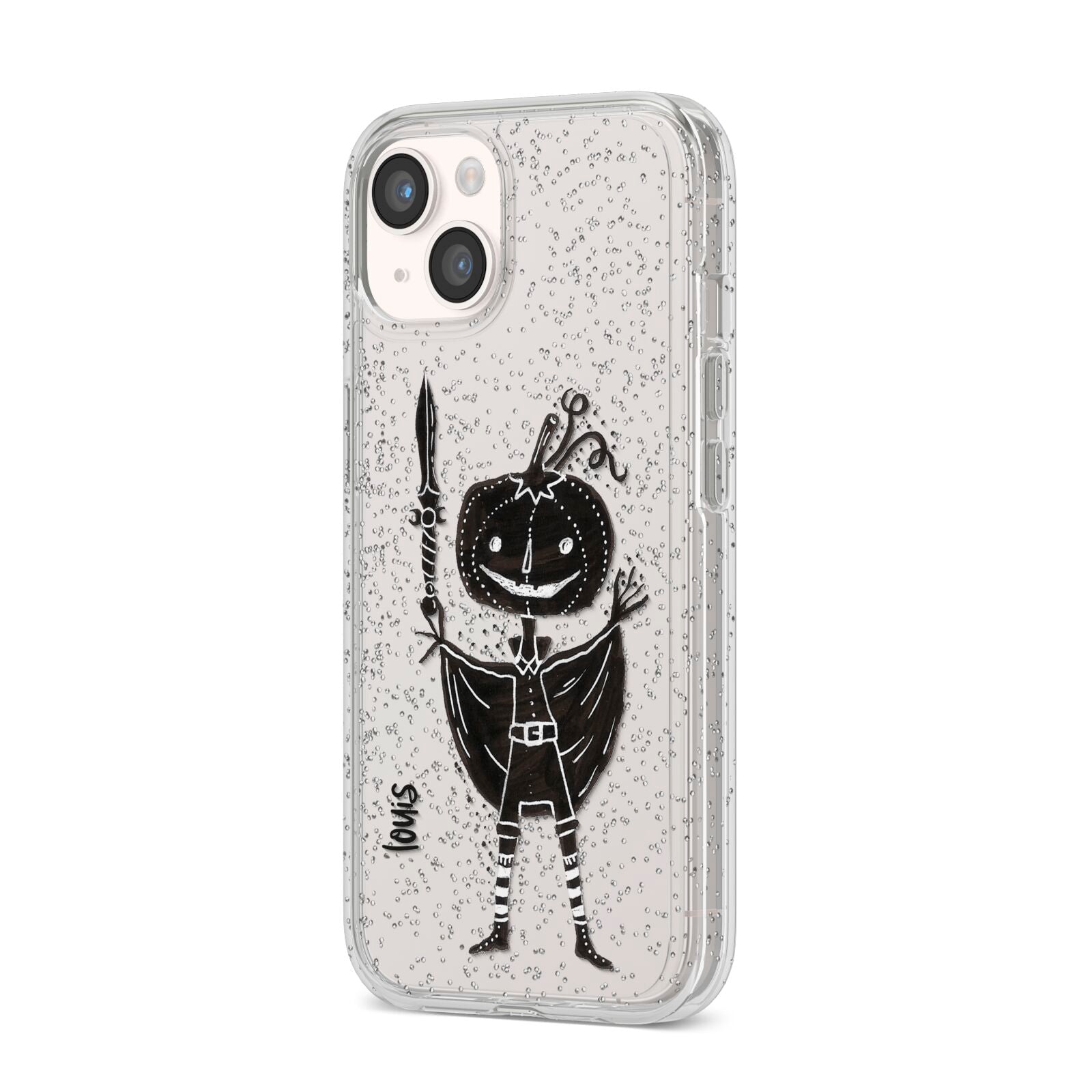 Pumpkin Head Personalised iPhone 14 Glitter Tough Case Starlight Angled Image