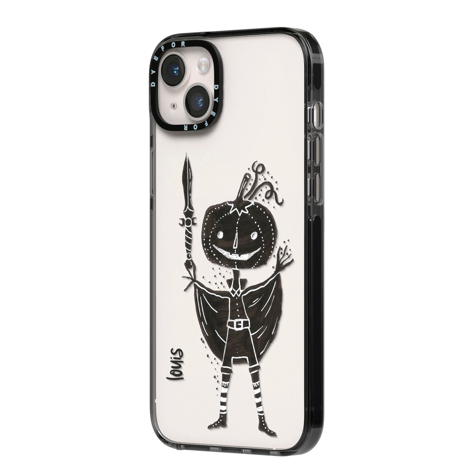 Pumpkin Head Personalised iPhone 14 Plus Black Impact Case Side Angle on Silver phone