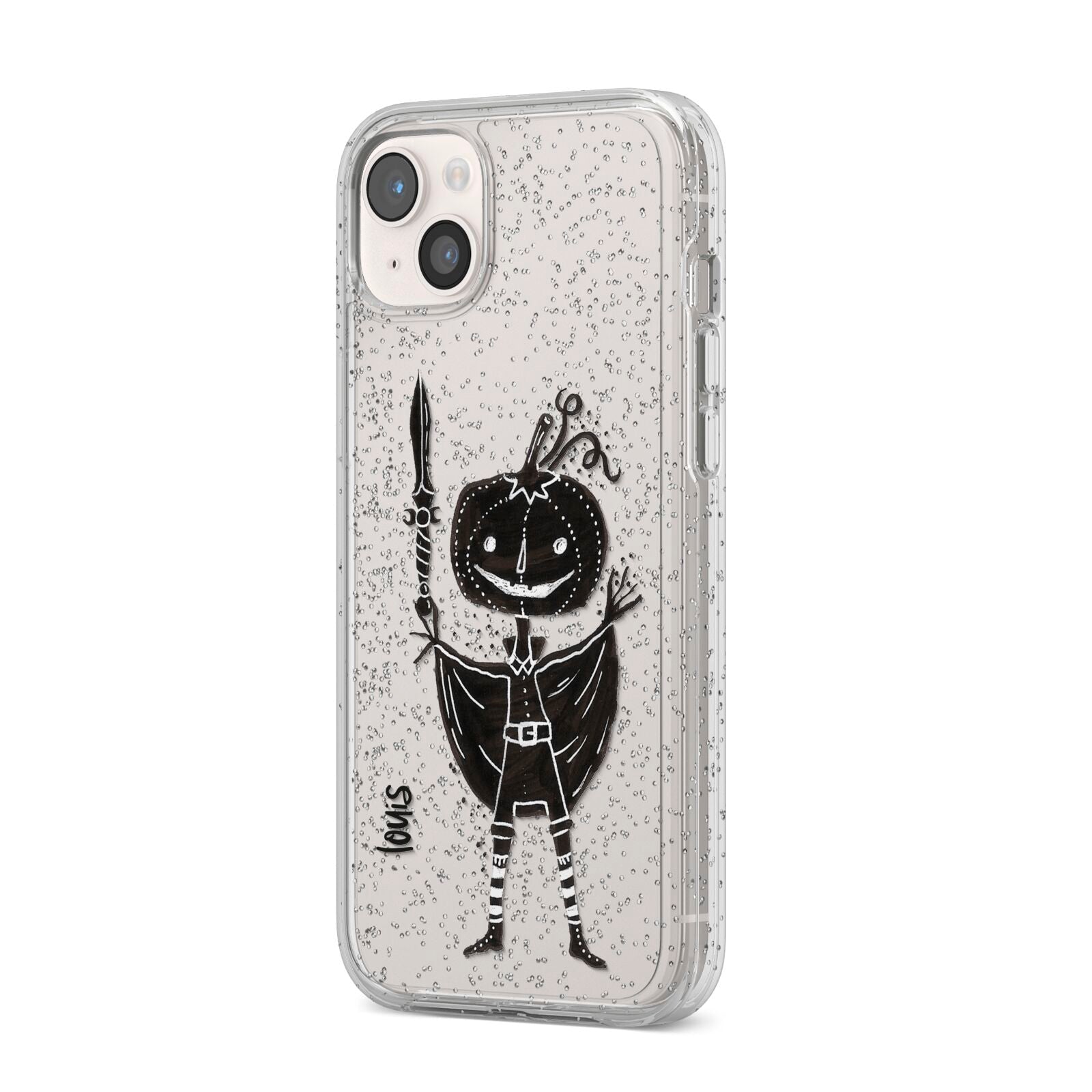 Pumpkin Head Personalised iPhone 14 Plus Glitter Tough Case Starlight Angled Image