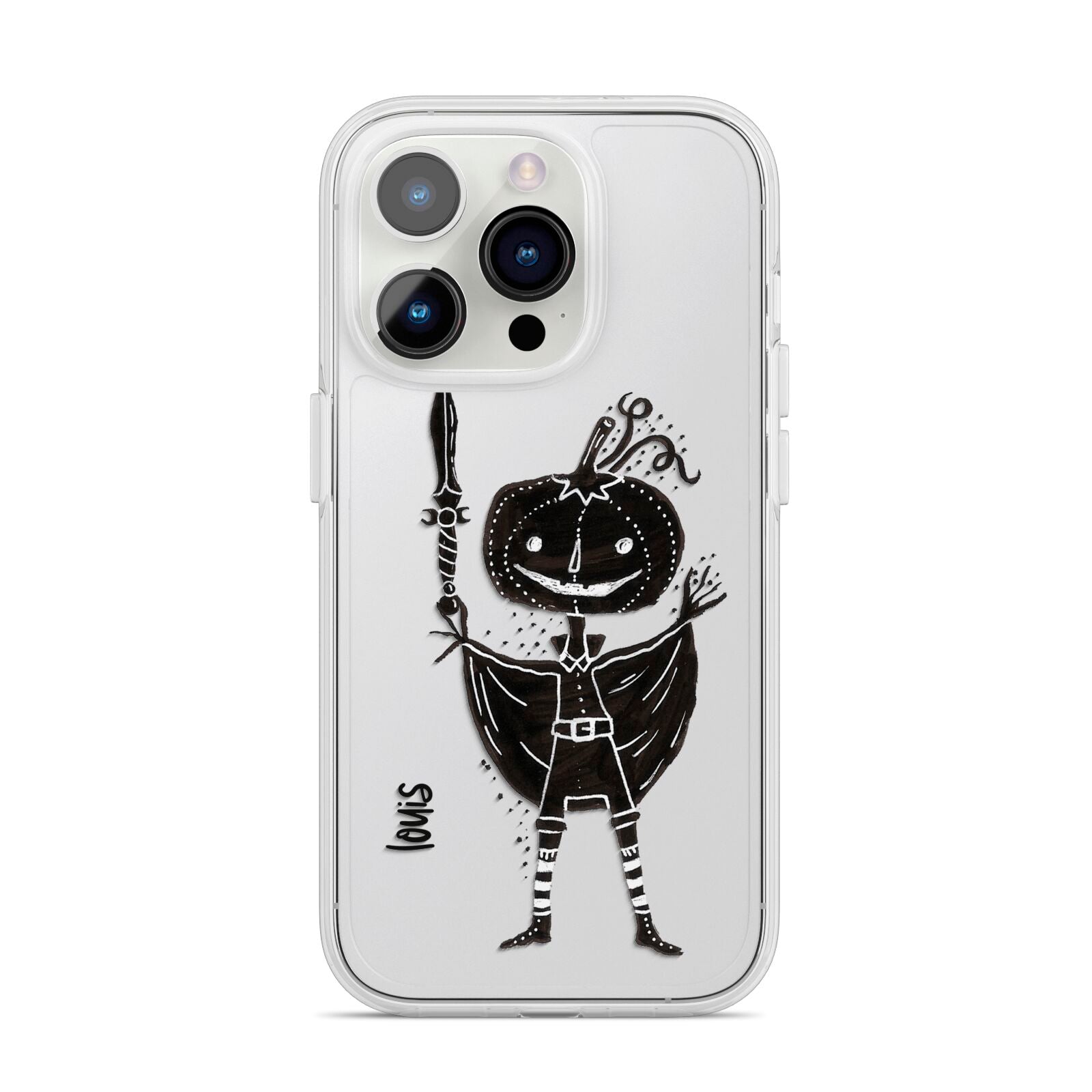 Pumpkin Head Personalised iPhone 14 Pro Clear Tough Case Silver