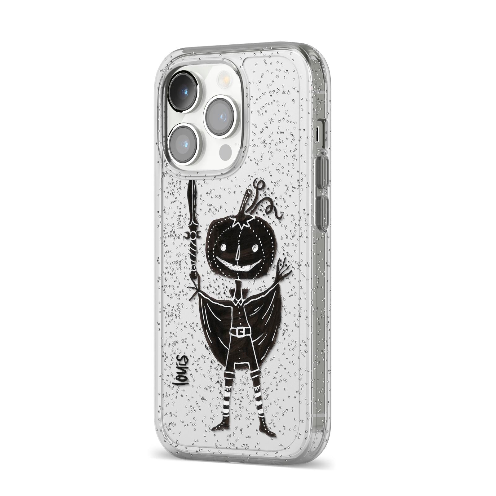 Pumpkin Head Personalised iPhone 14 Pro Glitter Tough Case Silver Angled Image