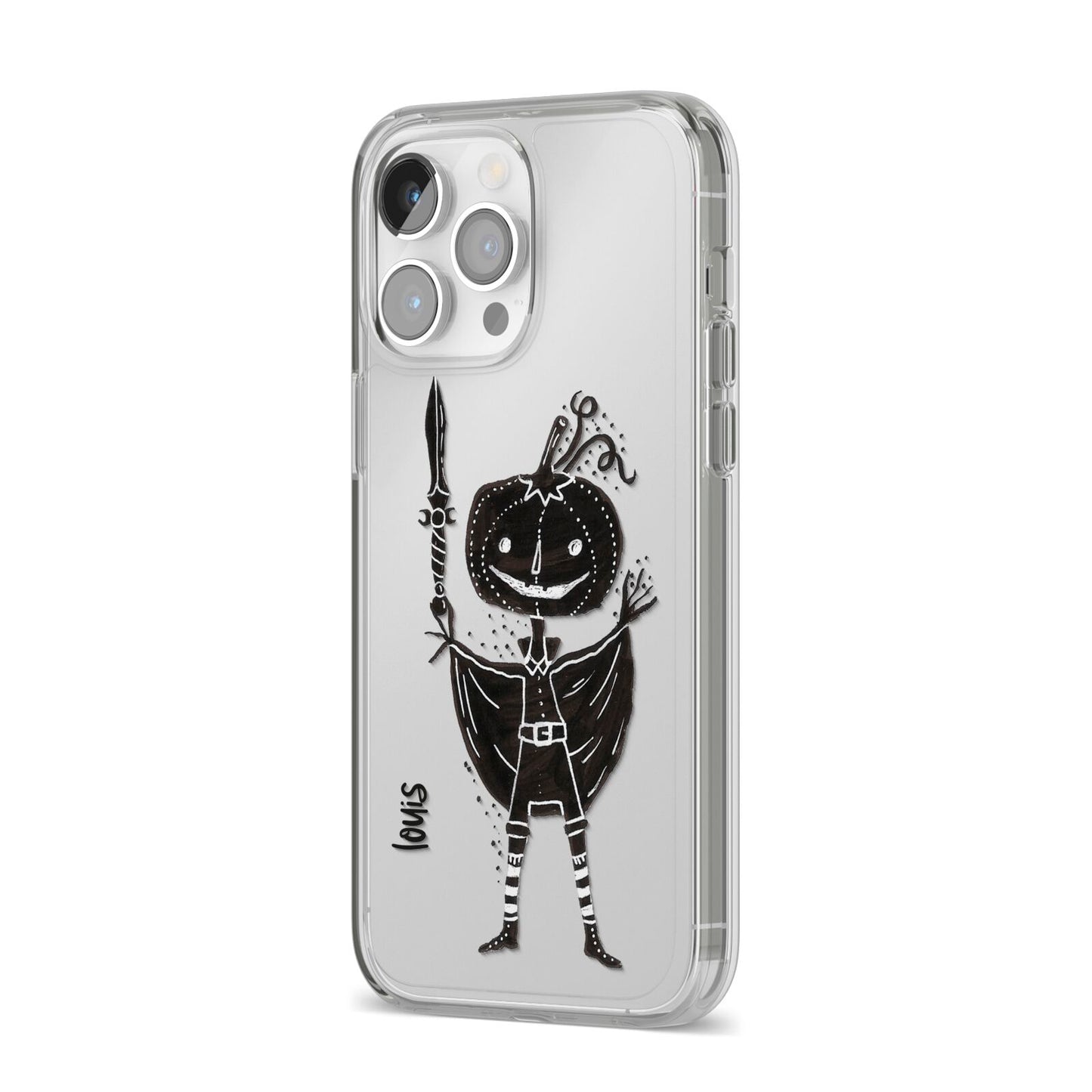 Pumpkin Head Personalised iPhone 14 Pro Max Clear Tough Case Silver Angled Image