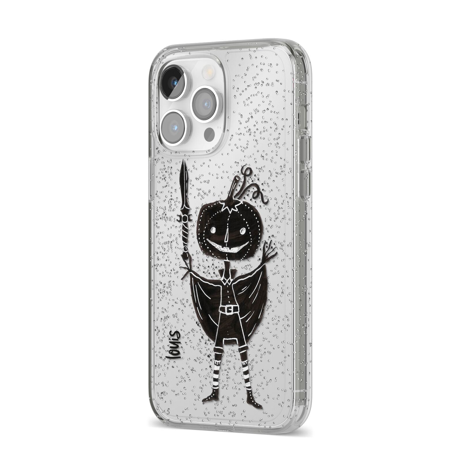 Pumpkin Head Personalised iPhone 14 Pro Max Glitter Tough Case Silver Angled Image