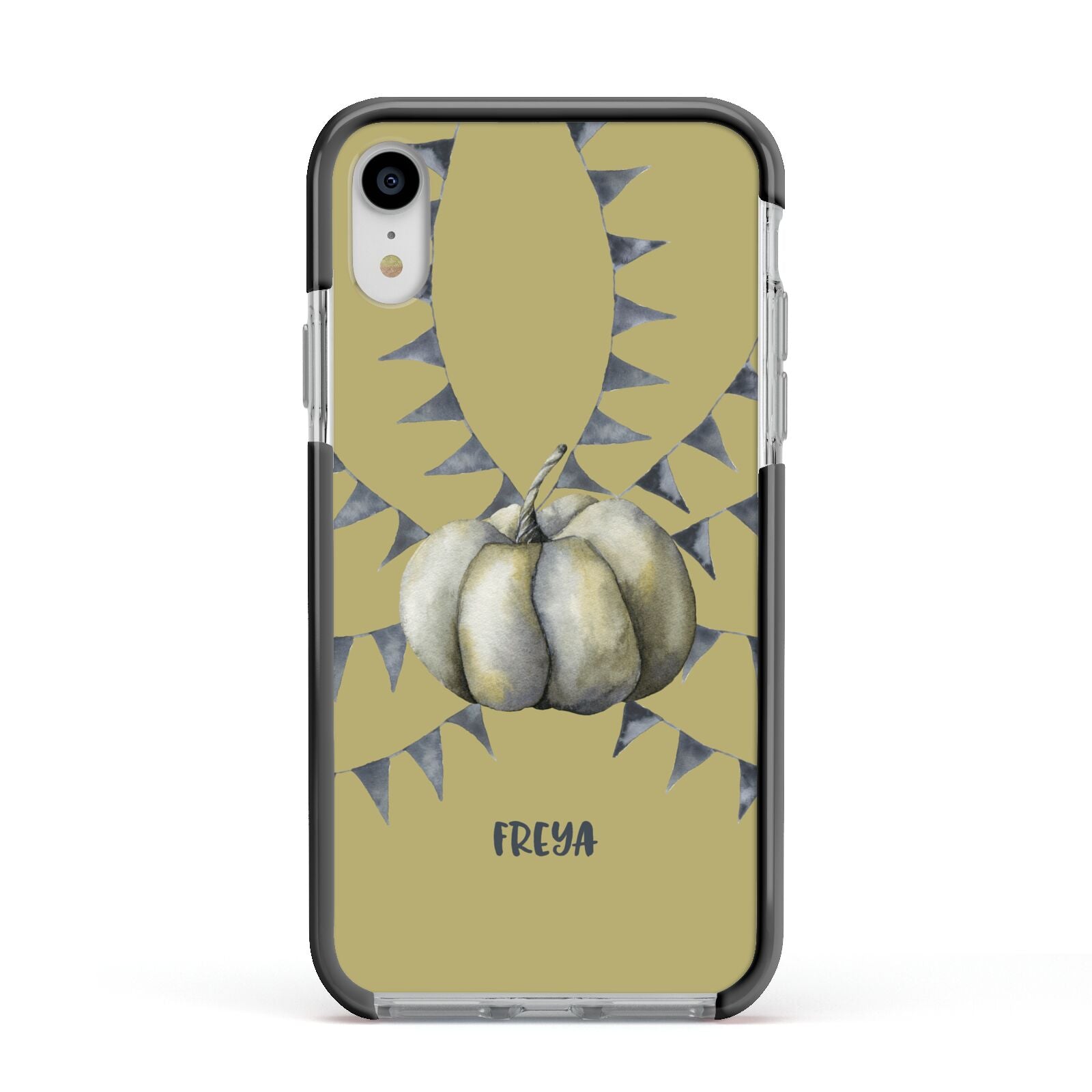 Pumpkin Part Halloween Apple iPhone XR Impact Case Black Edge on Silver Phone