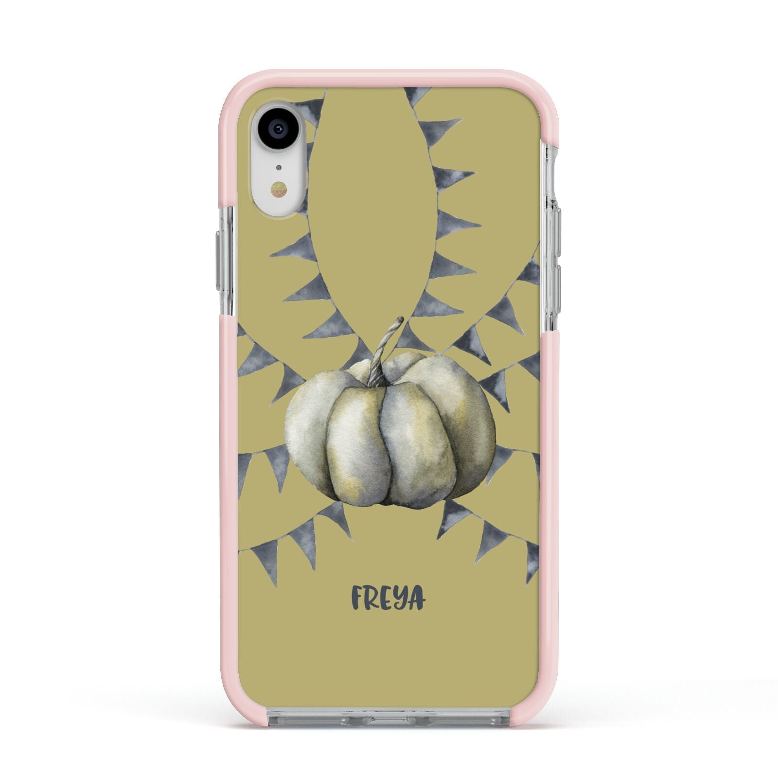 Pumpkin Part Halloween Apple iPhone XR Impact Case Pink Edge on Silver Phone