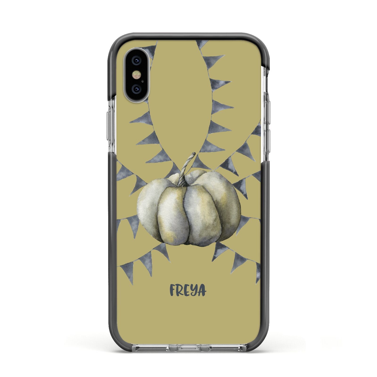 Pumpkin Part Halloween Apple iPhone Xs Impact Case Black Edge on Silver Phone