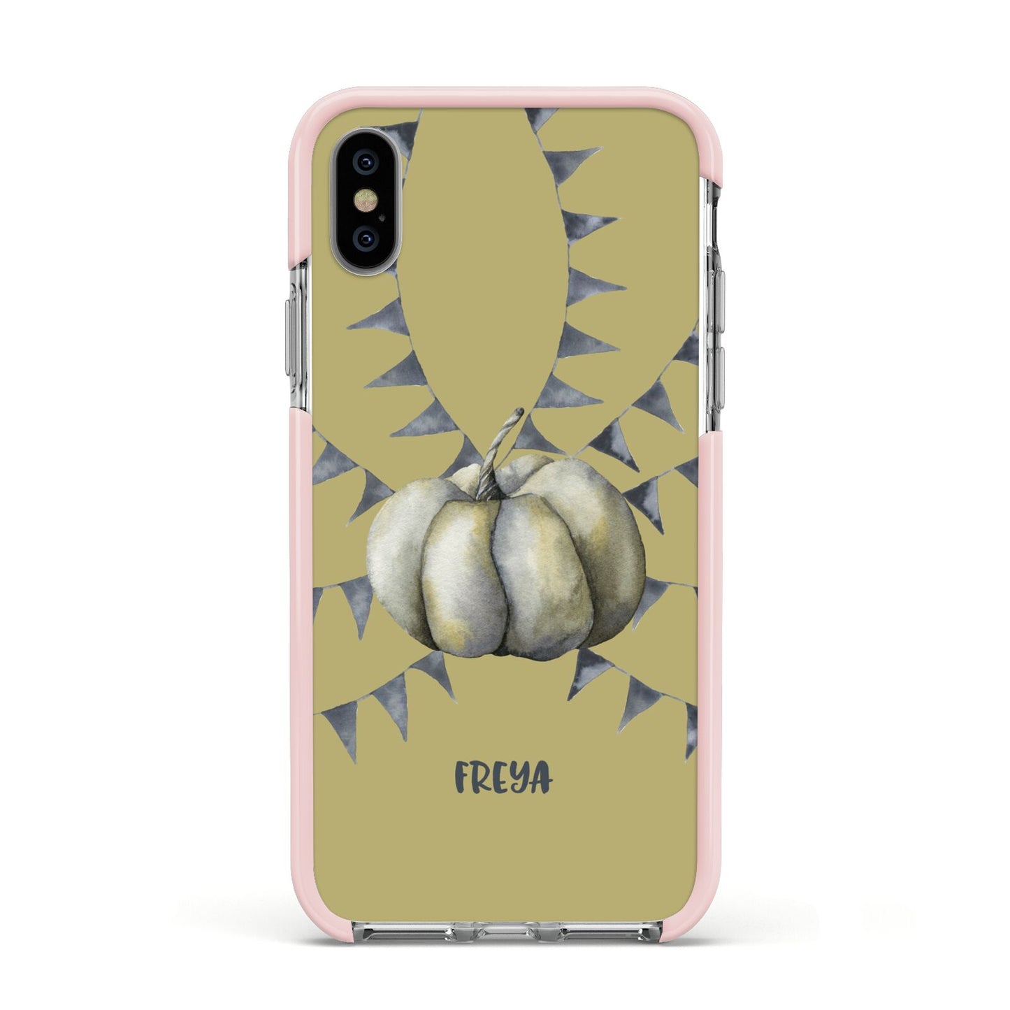 Pumpkin Part Halloween Apple iPhone Xs Impact Case Pink Edge on Silver Phone