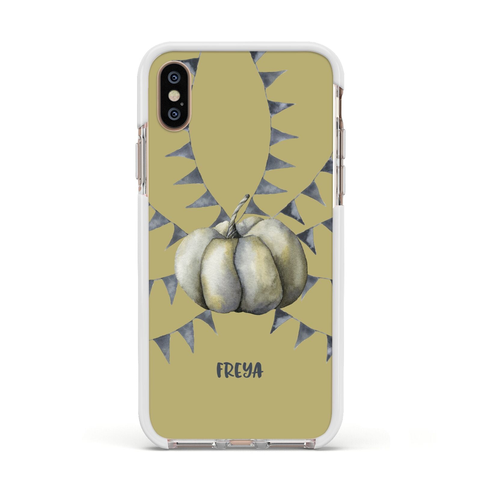 Pumpkin Part Halloween Apple iPhone Xs Impact Case White Edge on Gold Phone