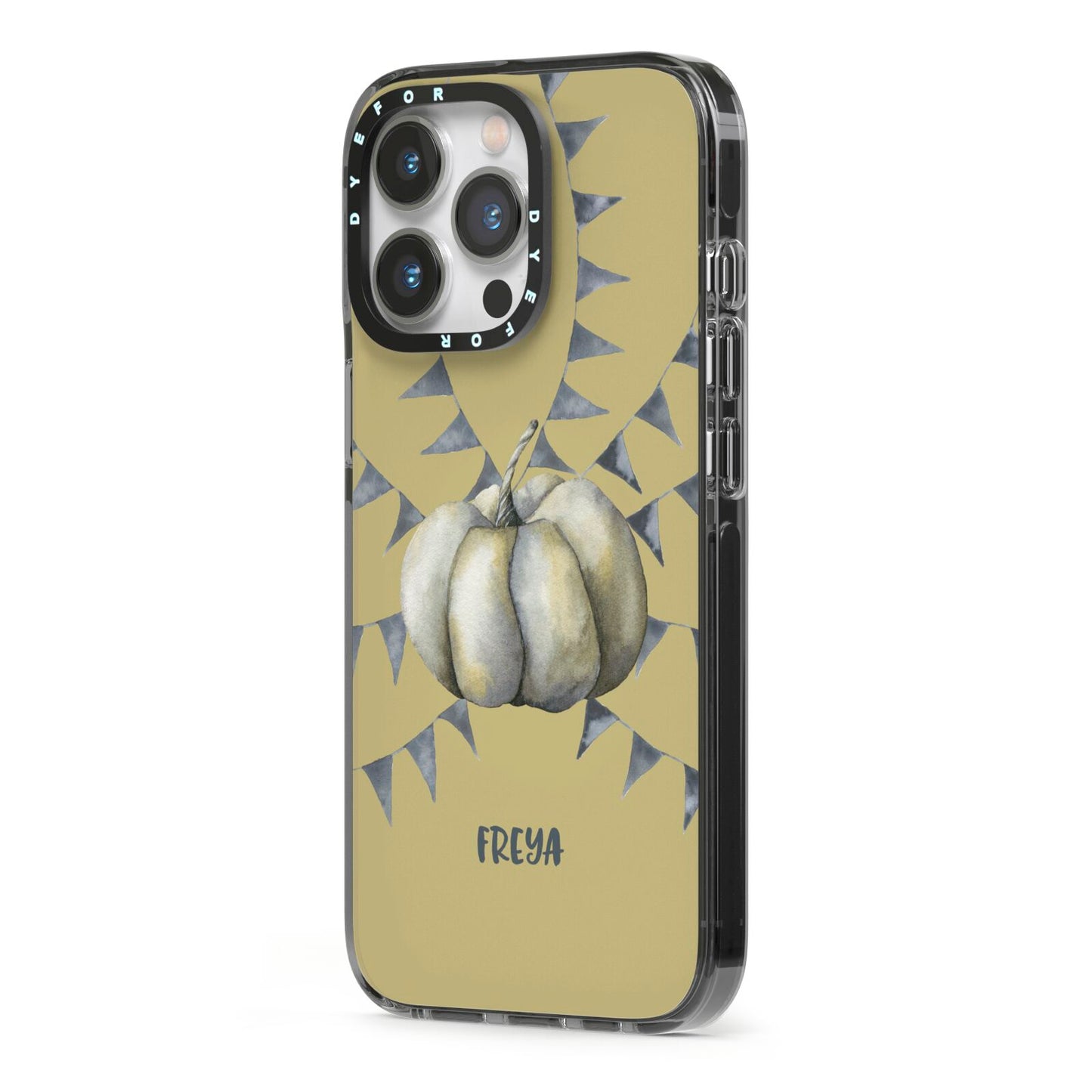 Pumpkin Part Halloween iPhone 13 Pro Black Impact Case Side Angle on Silver phone