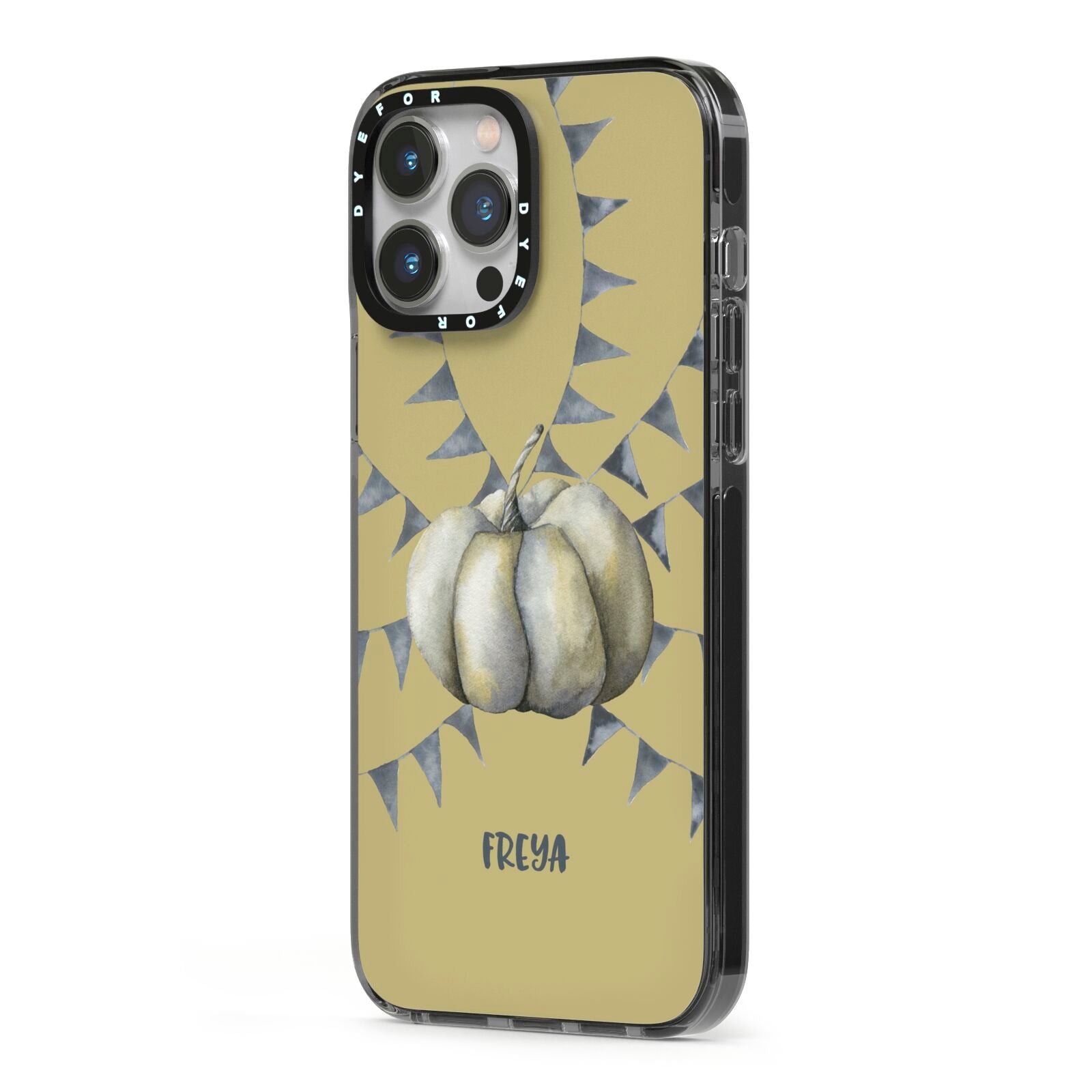 Pumpkin Part Halloween iPhone 13 Pro Max Black Impact Case Side Angle on Silver phone