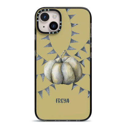 Pumpkin Part Halloween iPhone 14 Plus Black Impact Case on Silver phone