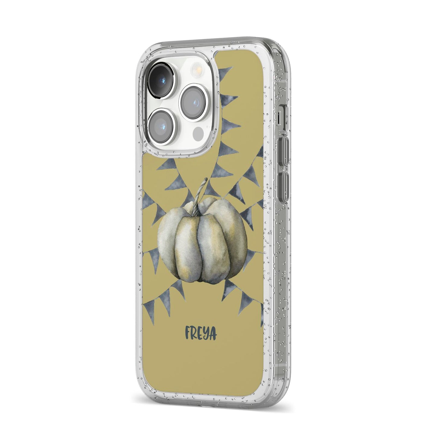 Pumpkin Part Halloween iPhone 14 Pro Glitter Tough Case Silver Angled Image