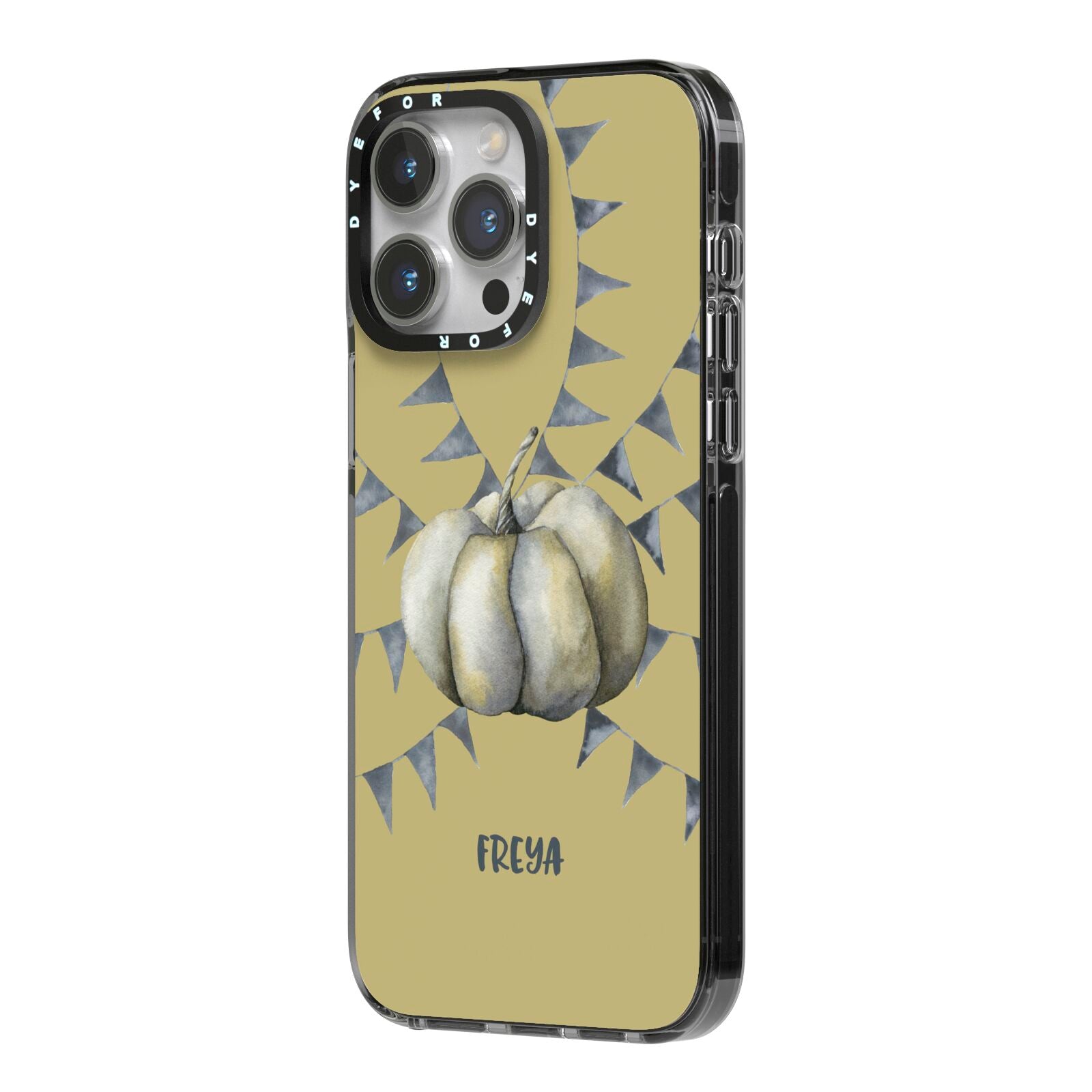 Pumpkin Part Halloween iPhone 14 Pro Max Black Impact Case Side Angle on Silver phone