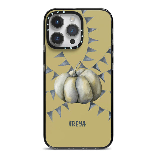 Pumpkin Part Halloween iPhone 14 Pro Max Black Impact Case on Silver phone