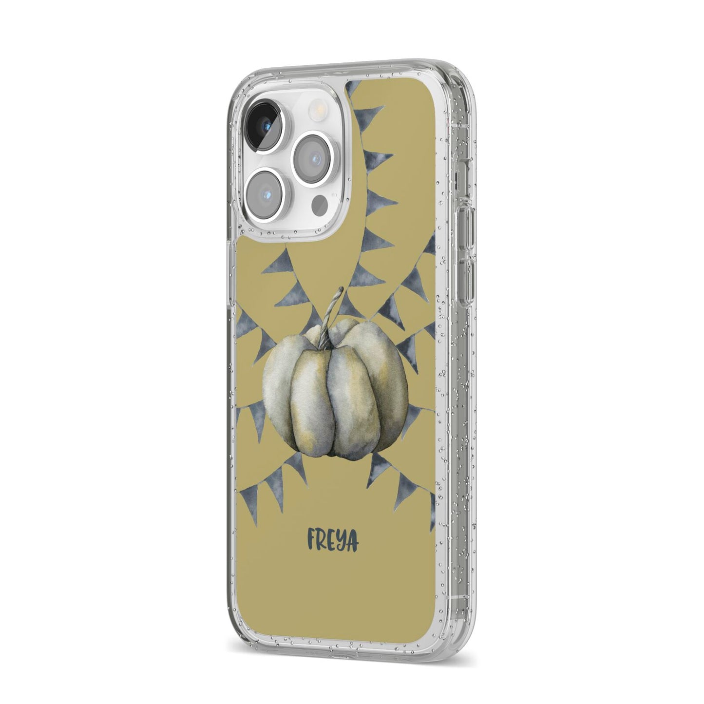 Pumpkin Part Halloween iPhone 14 Pro Max Glitter Tough Case Silver Angled Image