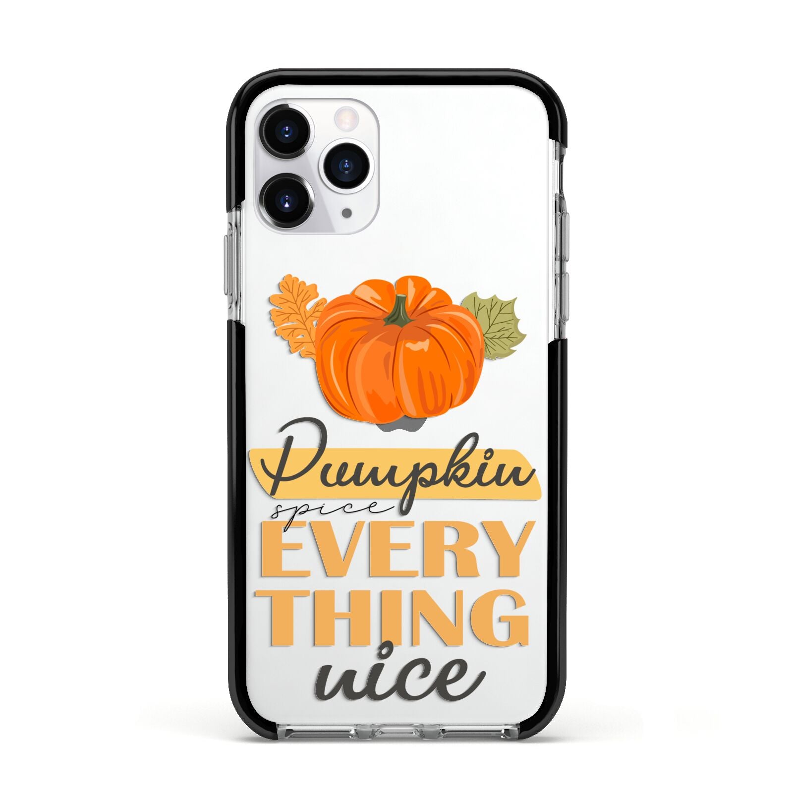 Pumpkin Spice with Caption Apple iPhone 11 Pro in Silver with Black Impact Case
