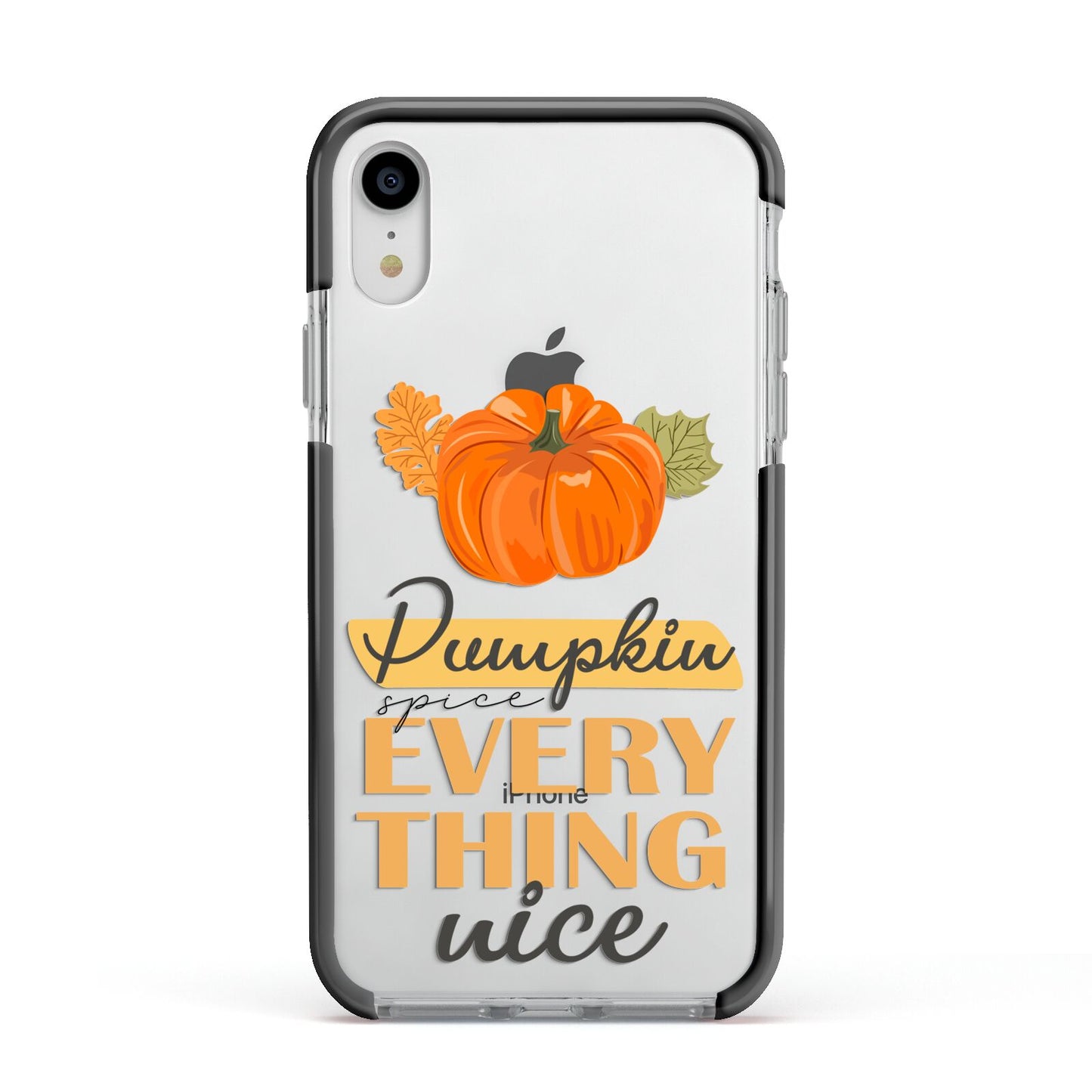 Pumpkin Spice with Caption Apple iPhone XR Impact Case Black Edge on Silver Phone