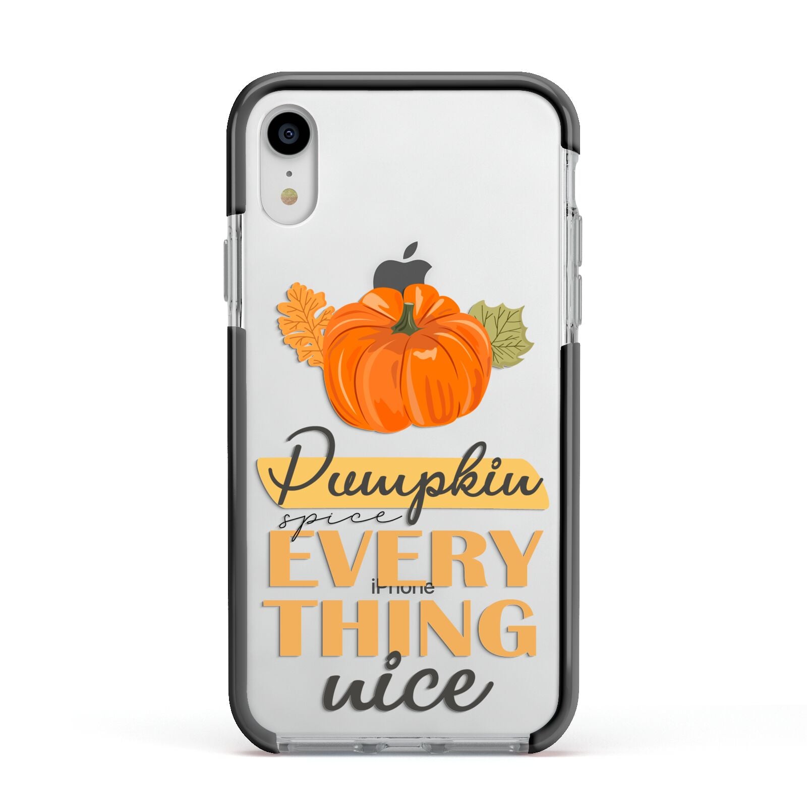 Pumpkin Spice with Caption Apple iPhone XR Impact Case Black Edge on Silver Phone
