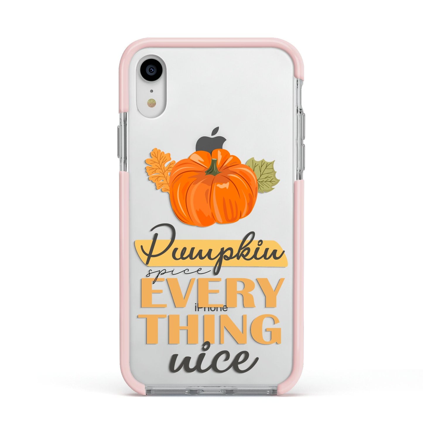Pumpkin Spice with Caption Apple iPhone XR Impact Case Pink Edge on Silver Phone