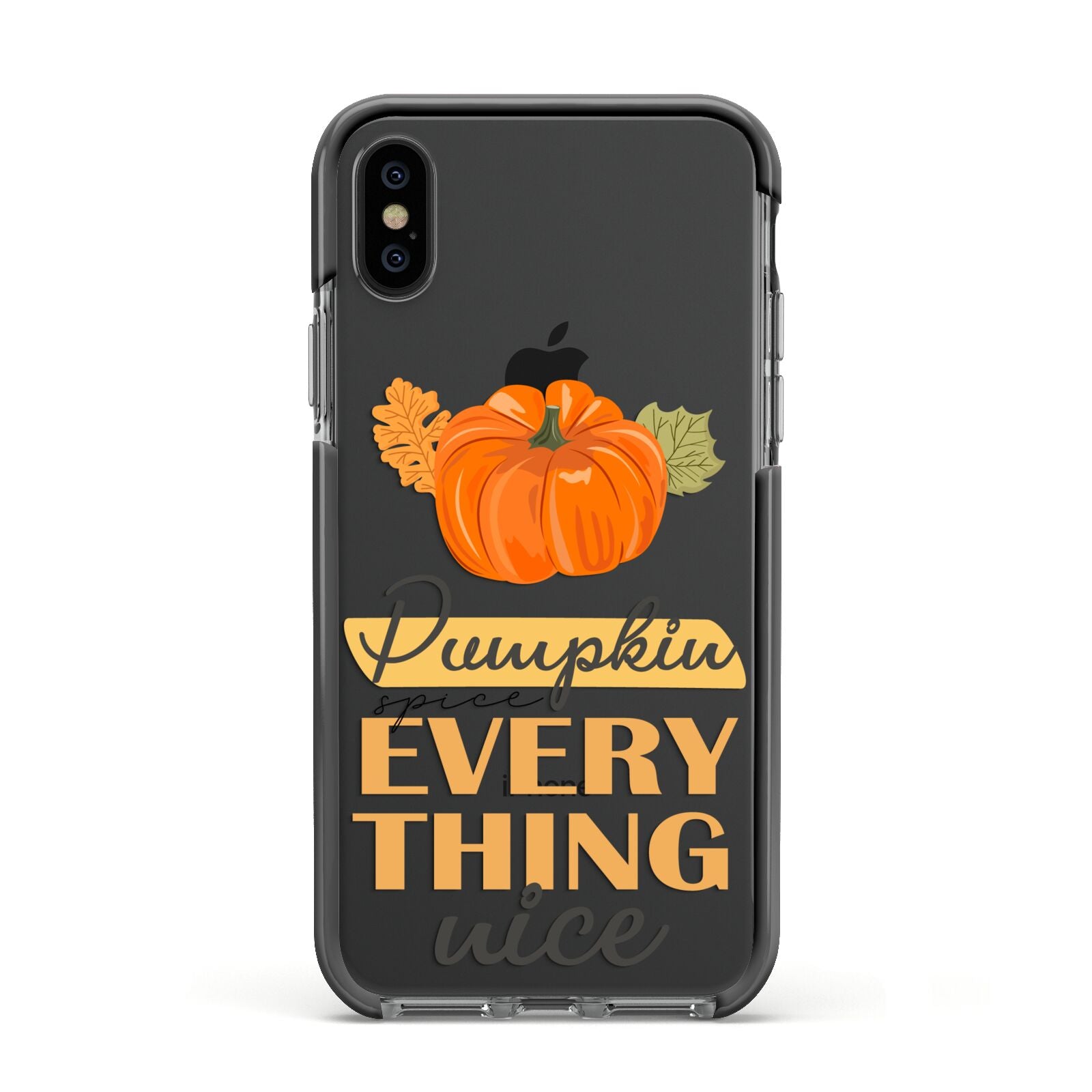 Pumpkin Spice with Caption Apple iPhone Xs Impact Case Black Edge on Black Phone