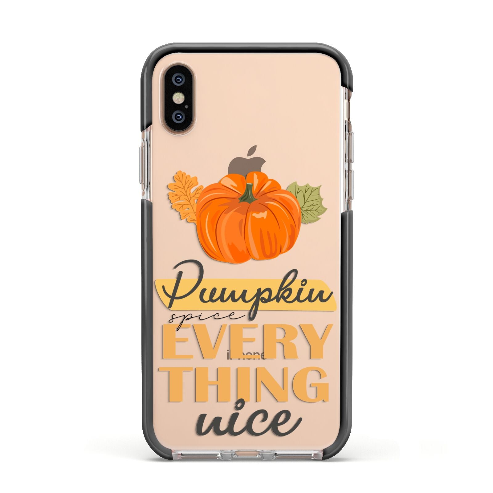 Pumpkin Spice with Caption Apple iPhone Xs Impact Case Black Edge on Gold Phone