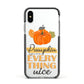 Pumpkin Spice with Caption Apple iPhone Xs Impact Case Black Edge on Silver Phone