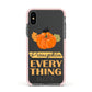 Pumpkin Spice with Caption Apple iPhone Xs Impact Case Pink Edge on Black Phone