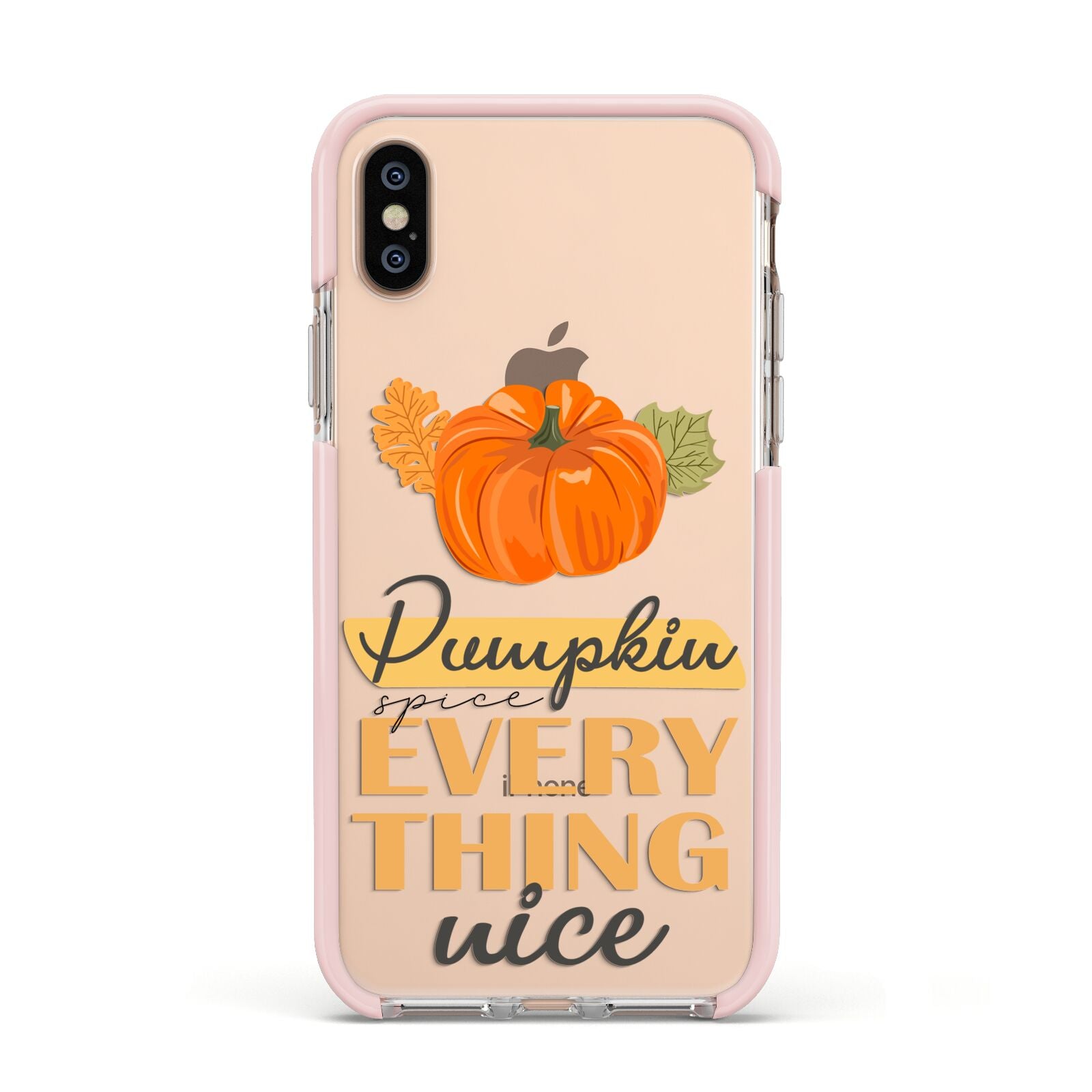 Pumpkin Spice with Caption Apple iPhone Xs Impact Case Pink Edge on Gold Phone