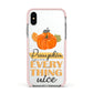 Pumpkin Spice with Caption Apple iPhone Xs Impact Case Pink Edge on Silver Phone