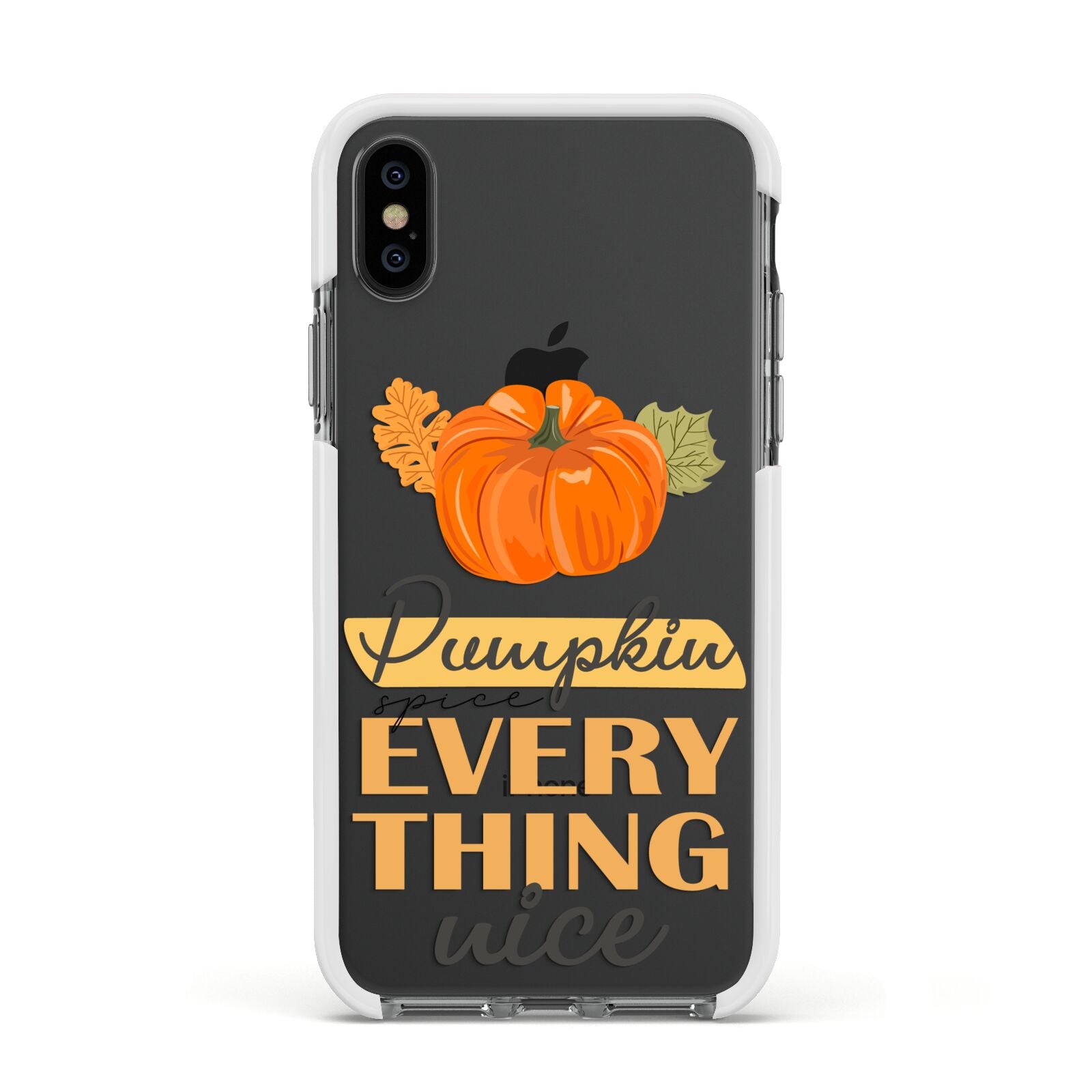 Pumpkin Spice with Caption Apple iPhone Xs Impact Case White Edge on Black Phone