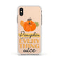 Pumpkin Spice with Caption Apple iPhone Xs Impact Case White Edge on Gold Phone