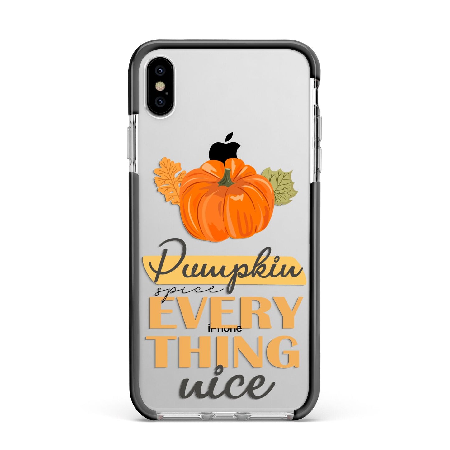Pumpkin Spice with Caption Apple iPhone Xs Max Impact Case Black Edge on Silver Phone