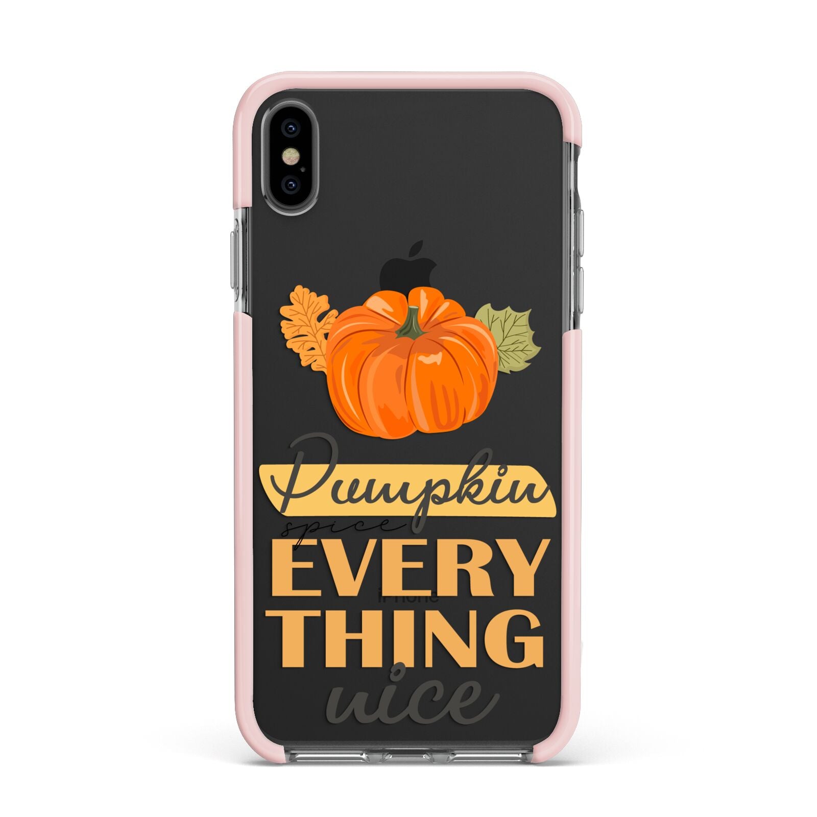 Pumpkin Spice with Caption Apple iPhone Xs Max Impact Case Pink Edge on Black Phone