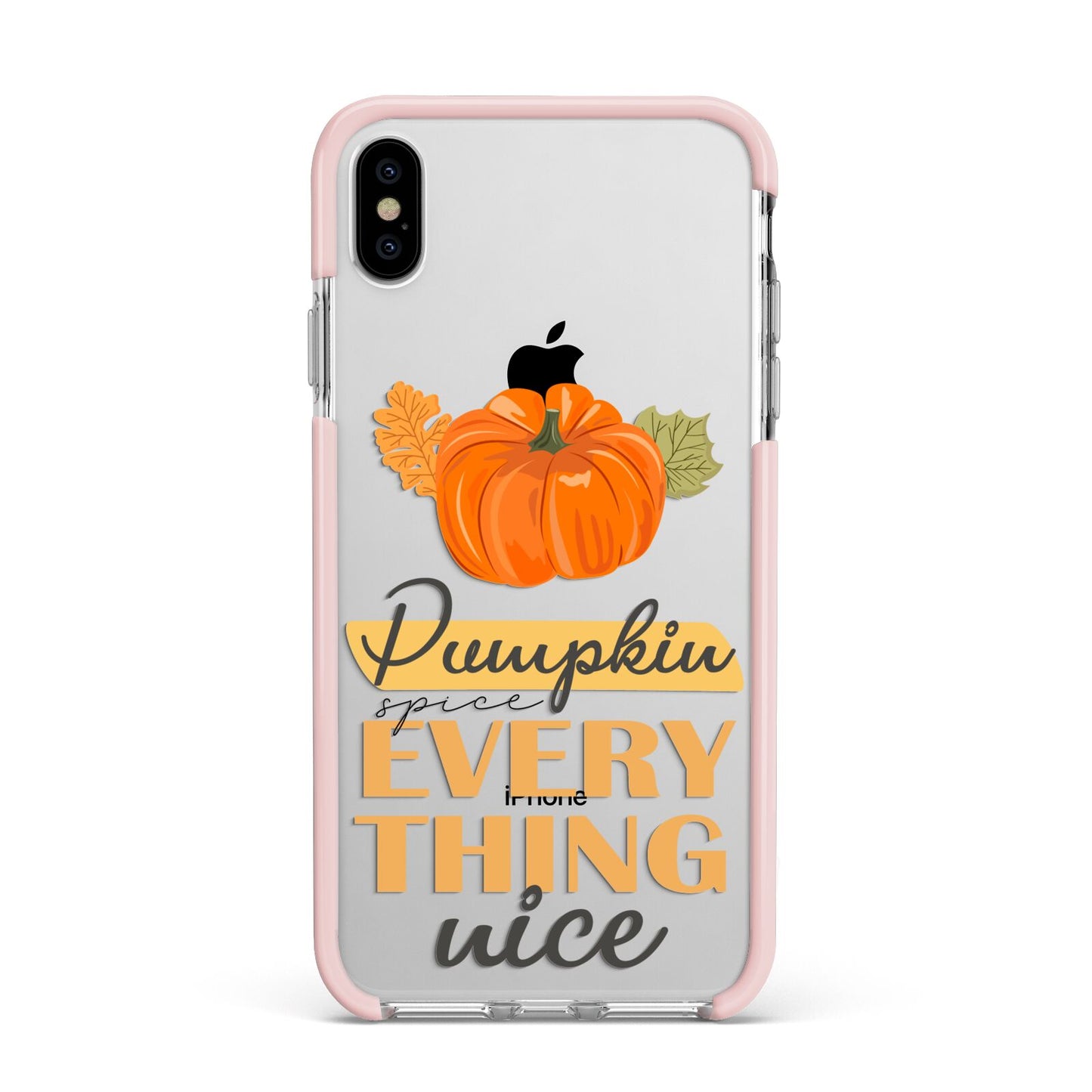 Pumpkin Spice with Caption Apple iPhone Xs Max Impact Case Pink Edge on Silver Phone
