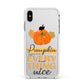Pumpkin Spice with Caption Apple iPhone Xs Max Impact Case White Edge on Silver Phone