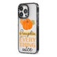Pumpkin Spice with Caption iPhone 13 Pro Black Impact Case Side Angle on Silver phone