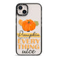Pumpkin Spice with Caption iPhone 14 Plus Black Impact Case on Silver phone