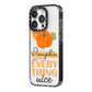Pumpkin Spice with Caption iPhone 14 Pro Black Impact Case Side Angle on Silver phone