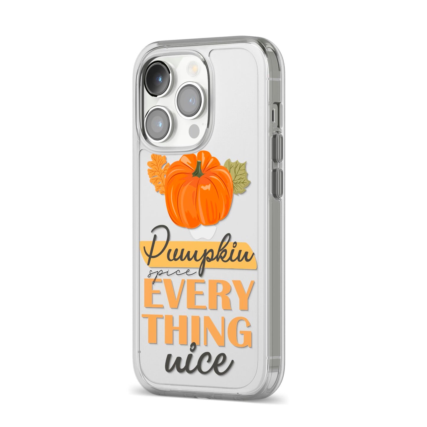 Pumpkin Spice with Caption iPhone 14 Pro Clear Tough Case Silver Angled Image