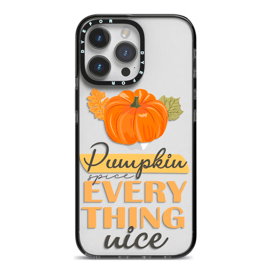 Pumpkin Spice with Caption iPhone 14 Pro Max Black Impact Case on Silver phone