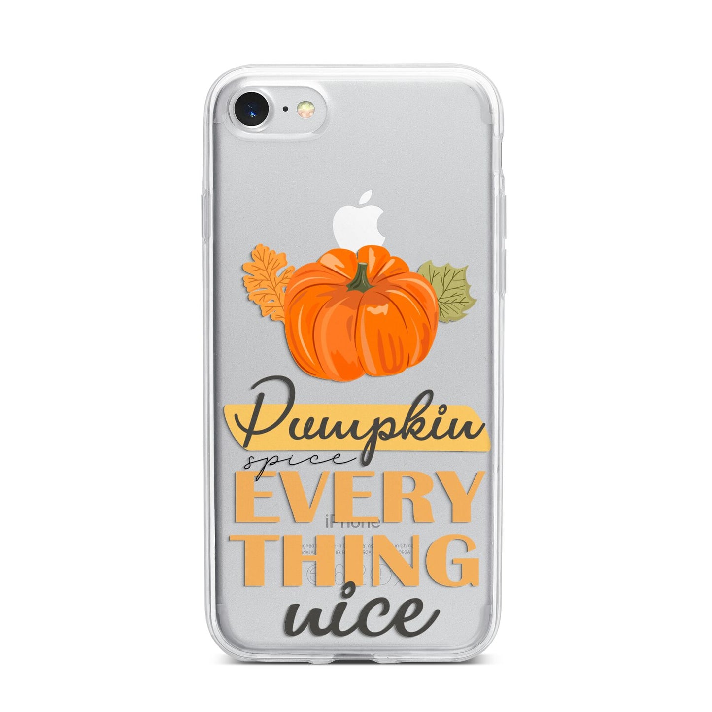 Pumpkin Spice with Caption iPhone 7 Bumper Case on Silver iPhone