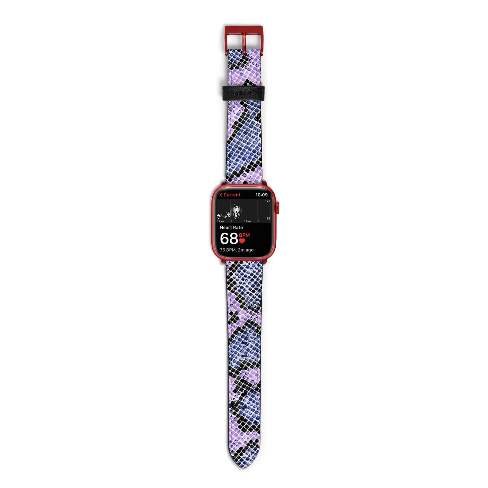 Purple And Blue Snakeskin Apple Watch Strap Size 38mm with Red Hardware