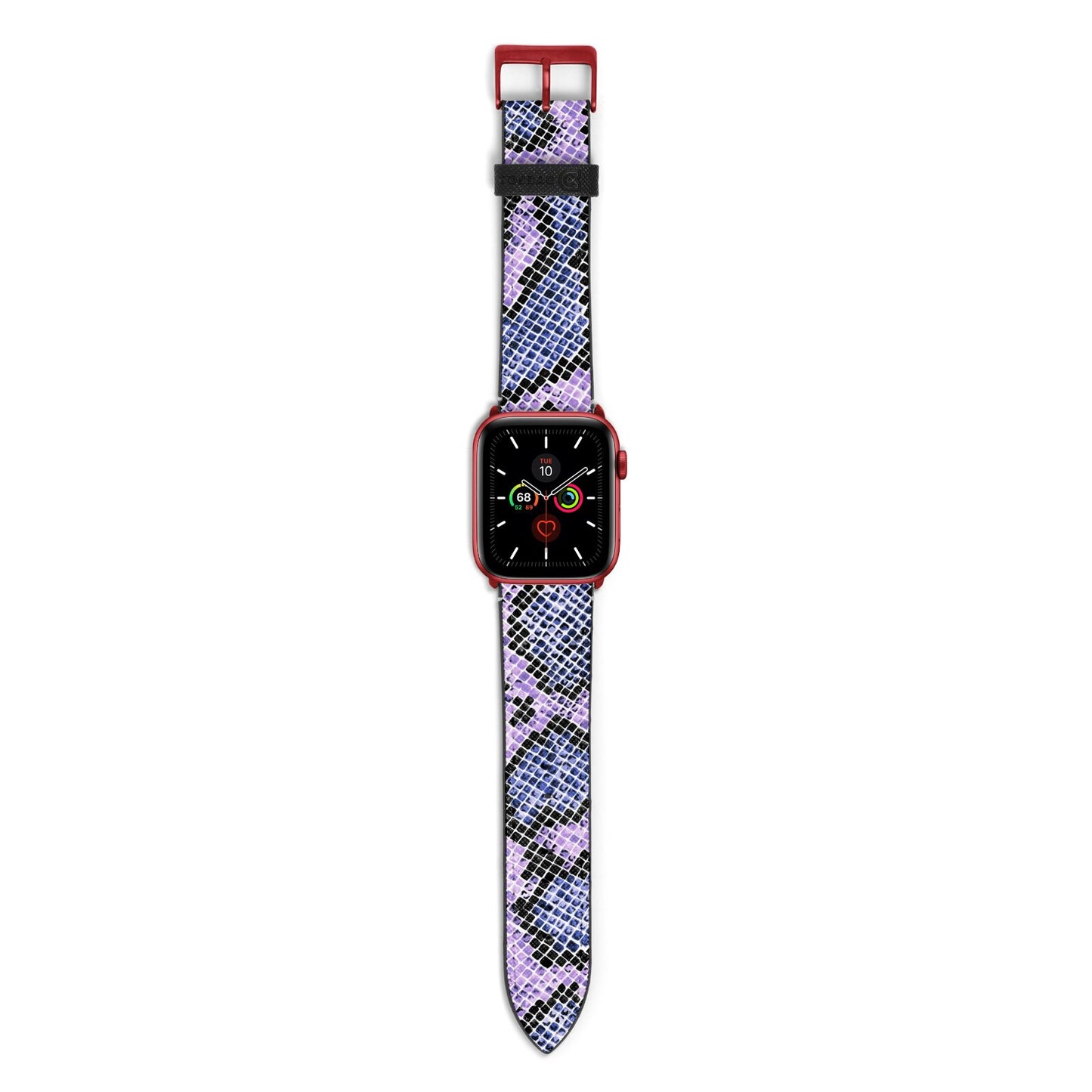 Purple And Blue Snakeskin Apple Watch Strap with Red Hardware