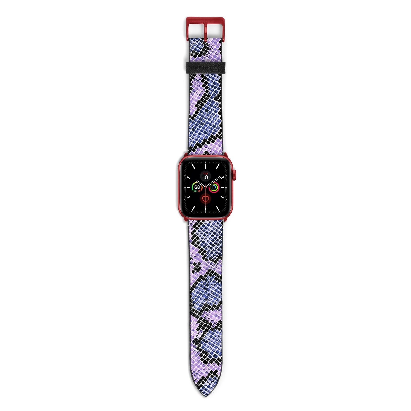 Purple And Blue Snakeskin Apple Watch Strap with Red Hardware