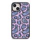 Purple And Blue Snakeskin iPhone 14 Black Impact Case on Silver phone