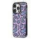 Purple And Blue Snakeskin iPhone 14 Pro Black Impact Case Side Angle on Silver phone
